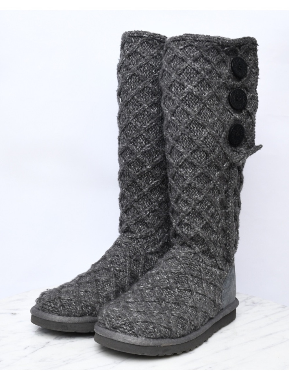 Ugg Lattice Cardy Knit Grey Button-Up Knit Boots 9